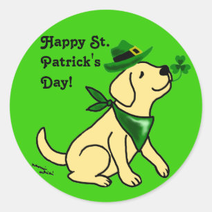 St. Patrick's Day Yellow Labrador Ronde Sticker