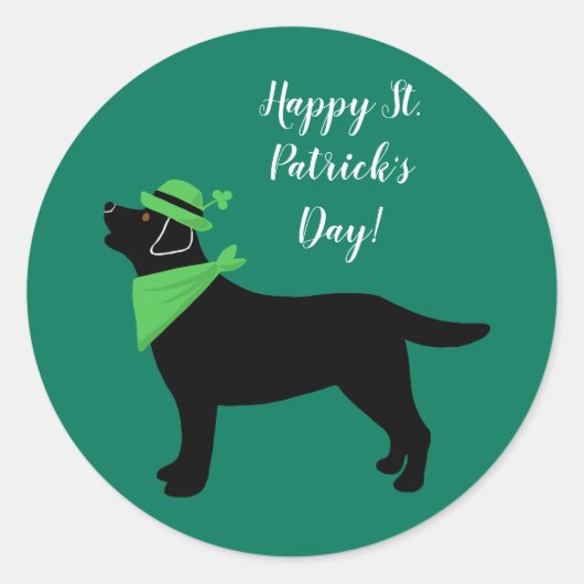 St. Patrick's Day Zwarte Labrador Groene Mode Ronde Sticker (Voorkant)