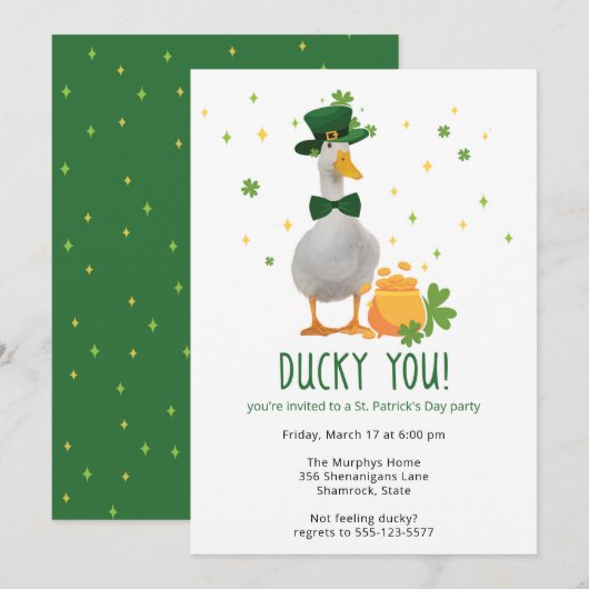St. Patrick's Ducky You Party Invitation (Devant / Derrière)