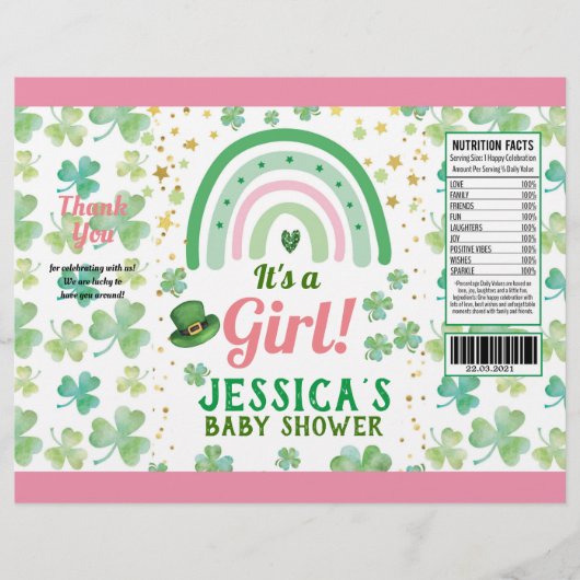 St Patrick's Girl Baby shower Chip Bag Wrapper Flyer (Voorkant)