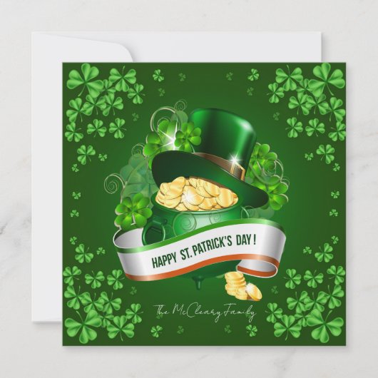St. Patrick's Hoed en Pot met Goud Vakantiewenskaa Feestdagenkaart (Voorkant)