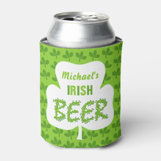 St Patricks Irish Beer Personalized Shamrock Green Blikjeskoeler (Blikje Voorkant)