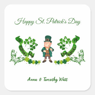 St Patricks Leprechaun Butterfly Lucky Shamrocks Vierkante Sticker