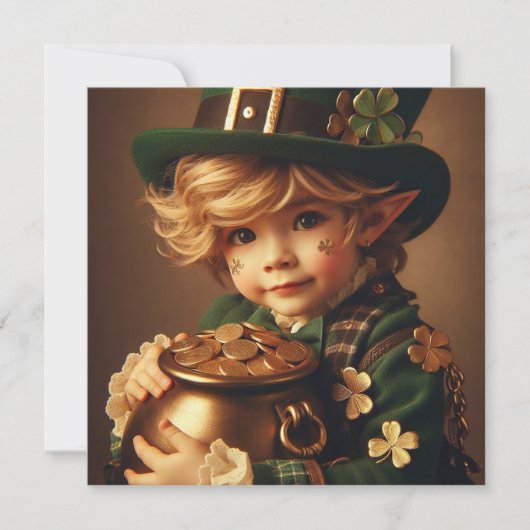 St Patrick's Leprechaun Kind Pot van Gold Square Kaart (Voorkant)