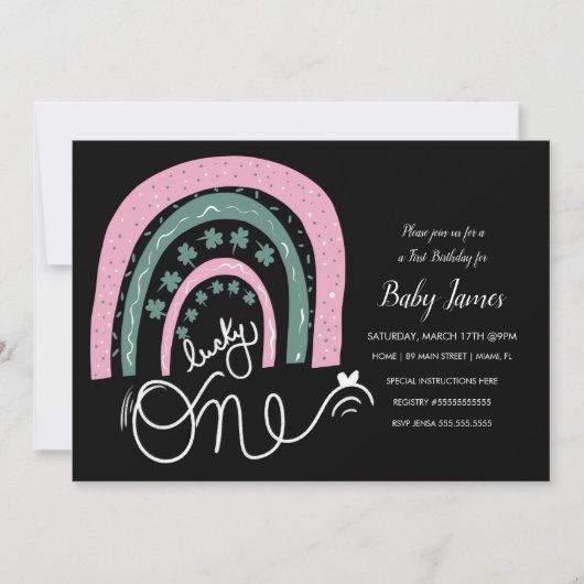 St. Patricks Lucky 1st Birthday Hand Drawn Rainbow Kaart (Voorkant)