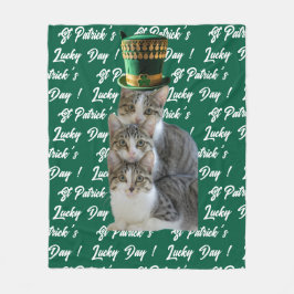 St Patrick's Lucky Day Cute Cat Leprechaun Hat, Fleece Deken