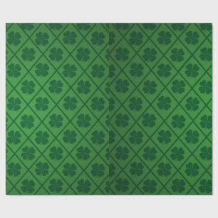 St Patricks Lucky Four Leaf Green Clover Pattern Cadeaupapier