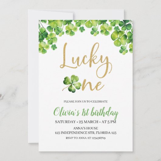 St. Patricks Lucky One Birthday Invitation (Devant)