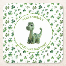 St Patricks Lucky One Dinosaurus Papier Onderzette Vierkante Kartonnen Onderzetter