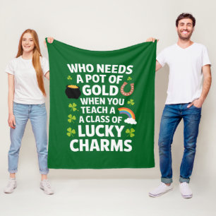 St Patricks Onderwijs Lucky Charm Clover Iers Fleece Deken