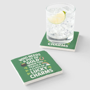 St Patricks Onderwijs Lucky Charm Clover Iers  Stenen Onderzetter