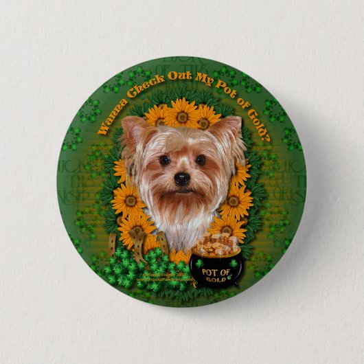 St Patricks - Pot Gold - Yorkshire Terrier Ronde Button 5,7 Cm (Voorkant)
