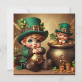 St Patrick's Pot van Gold Boy Leprechaun Square Kaart (Voorkant)