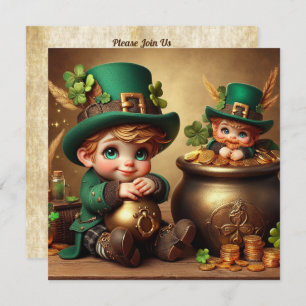 St Patrick's Pot van Gold Boy Leprechaun Square Kaart