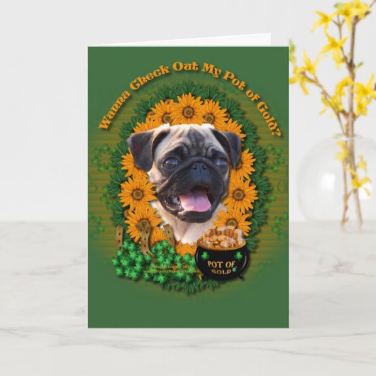 St Patricks - Pot van Goud - Pug Kaart (Gele Bloem)