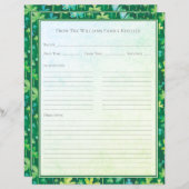 St. Patrick's Shamrocks Green Recipe Paper Sheet (Voorkant / Achterkant)