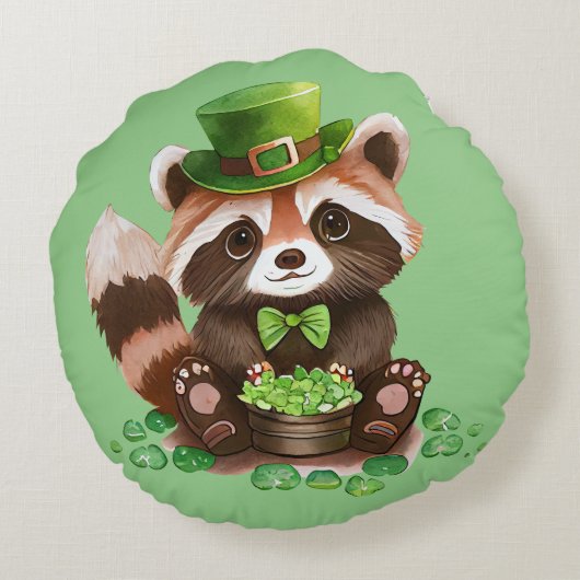 St. Patrick's Sloth en Raccoon Reversible Pillow Rond Kussen (Achterkant)