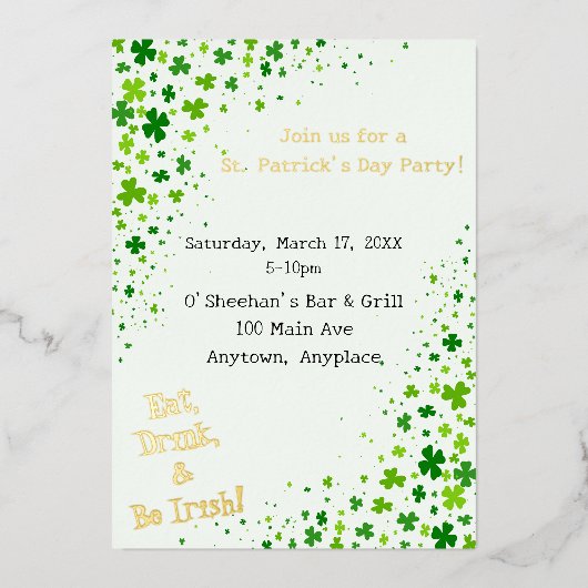 St. Patrick's St. Patty's Day Feest Folie Uitnodiging (Voorkant)