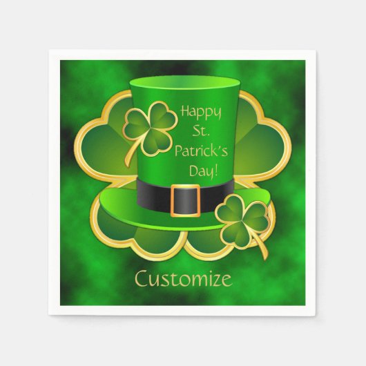 St. Patrick's Top Hat & Shamrocks Napkins Servetten (Voorkant)