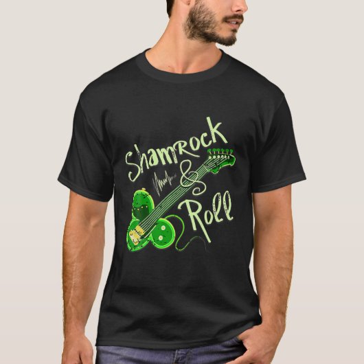 St. Pats Day Irish Shamrock Roll Clover Guitar Mus T-shirt (Voorkant)