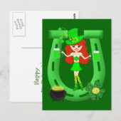 St. Pat's Day Redhead Girl Leprechaun Briefkaart (Voorkant / Achterkant)