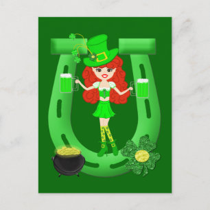 St. Pat's Day Redhead Girl Leprechaun Briefkaart