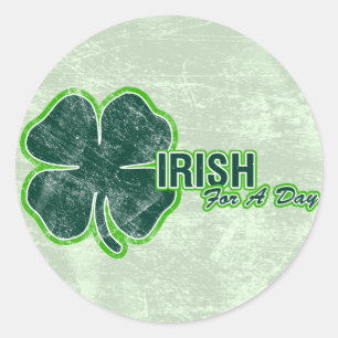 St. Pats "Irish for a Day" Shamrock Grunge Sticker