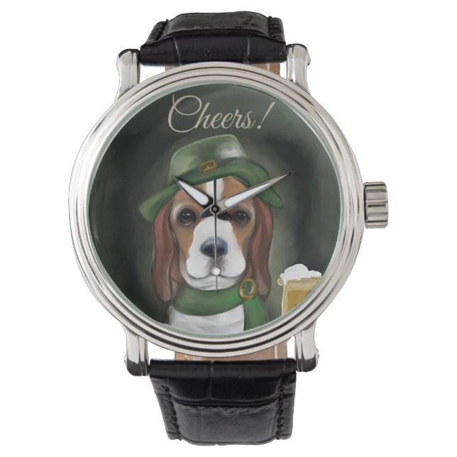 St. Patty Beagle Dog Horloge (Voorkant)