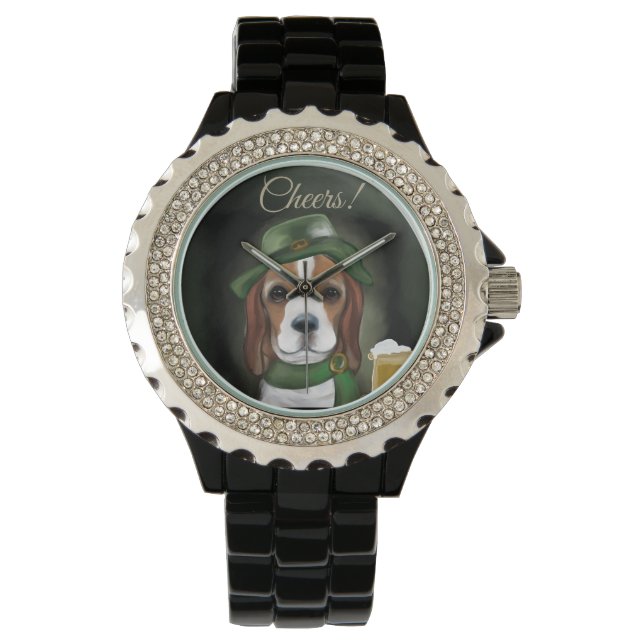 St. Patty Beagle Dog Horloge (Voorkant)