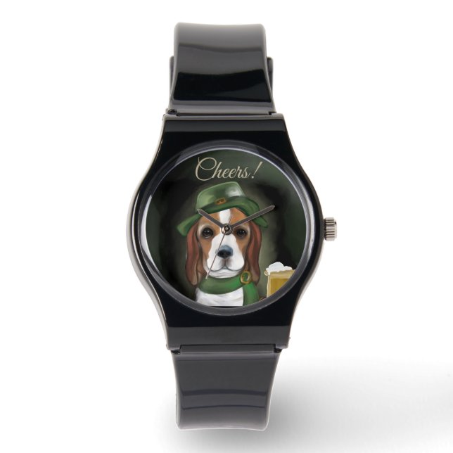 St. Patty Beagle Dog Horloge (Voorkant)