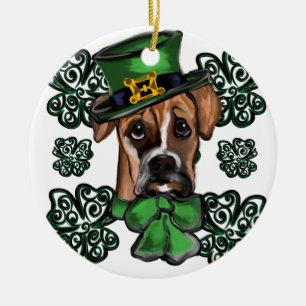 St. Patty Boxer Hond Keramisch Ornament
