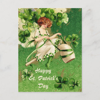 St. Patty's Day Meisje Vintage Ansichtkaart Briefkaart