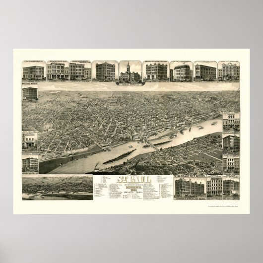 St. Paul, MN Panoramic Map - 1883 Poster (Voorkant)