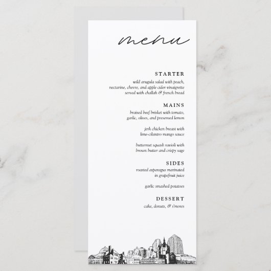 St. Paul Skyline Dîner Mariage moderne Menu (Devant / Derrière)