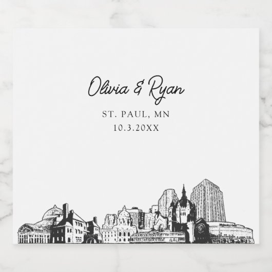 St. Paul Wedding gepersonaliseerde champagne label Sparkling Wijnetiket (Enkel label)