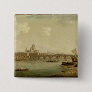 St. Paul's and Blackfriars Bridge, Londen, c.1770- Vierkante Button 5,1 Cm