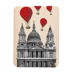 St Pauls Cathedral en Red Hot Air-ballonnen Magneet