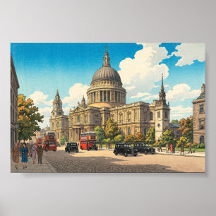 St Pauls Kathedraal Japanse Houtblokprint Poster