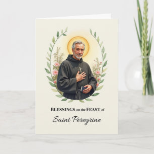 St. Peregrine Feestdag Zegeningen Waterverf Krans Kaart