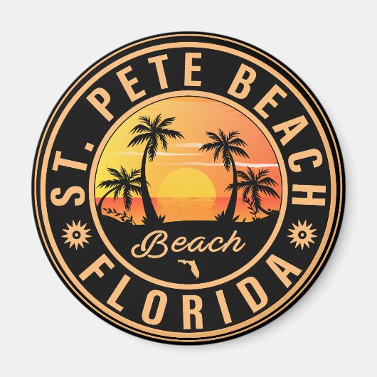St. Pete Beach Florida Retro Sunset Palm Tree 60's Magneet (Voorkant)