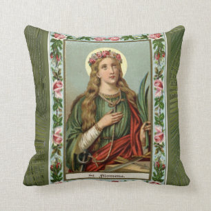 St. Philomena Pink Roses Green Palm Kussen