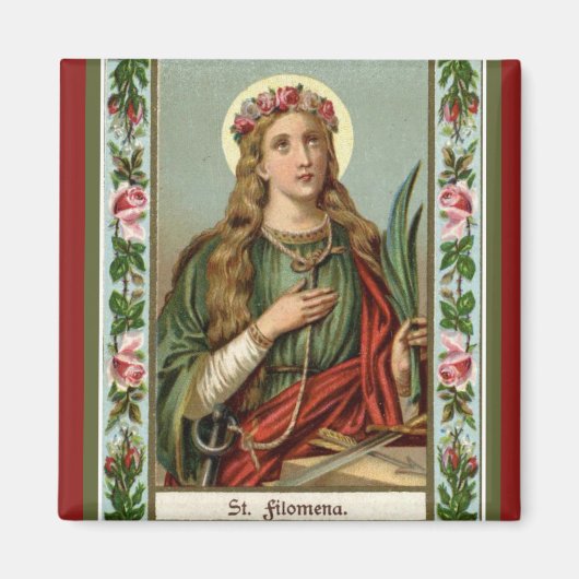 St. Philomena Roze Rozen Palmkoord Magneet (Voorkant)