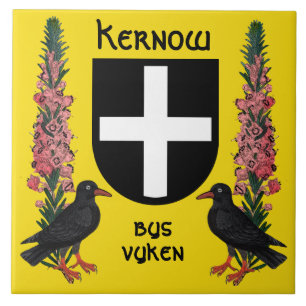 St. Piran's Shield met Cornish Heath en Choughs Tegeltje