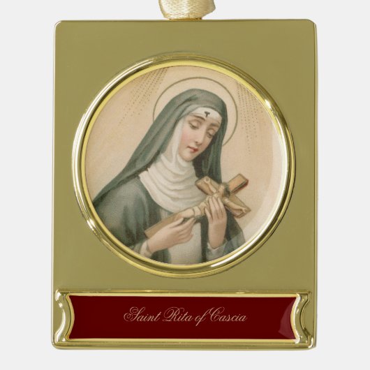 St. Rita van Cascia (M 015) Verguld Banner Ornament (Voorkant)