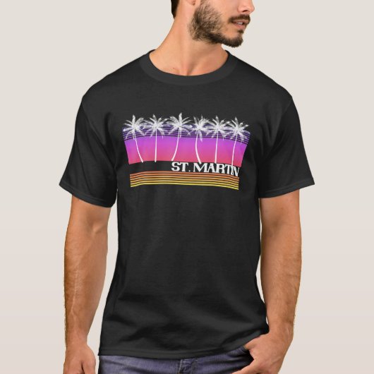 St. Saint Martin Island Retro Beach Sunset T-shirt (Voorkant)