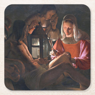 St. Sebastian Embraced by Irene, La Tour Vierkante Kartonnen Onderzetter