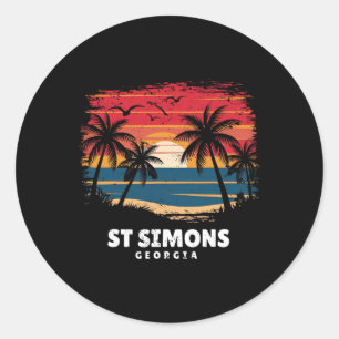 St Simons Beach Georgia Surfboarder Palmboom Souve Ronde Sticker