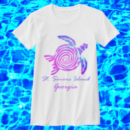 St. Simons Island GA Levendige Oceaan Zee Schildpa T-shirt
