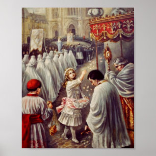 St. Teresa gooit bloemen naar het geborene heiligd Poster