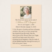 St. Therese Catholic Funeral Memorial Holy Card - Visitekaartje (Achterkant)